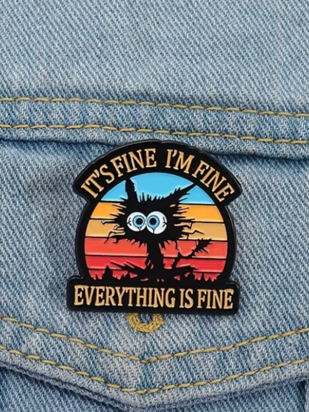 "It's Fine I'm Fine" Enamel Pin - Retro Sunset Tree Design - Picture 3 of 4